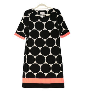 Karin Stevens Knit Dress Womens Size 8 Black Polka Dot Stretch Sheath Slinky